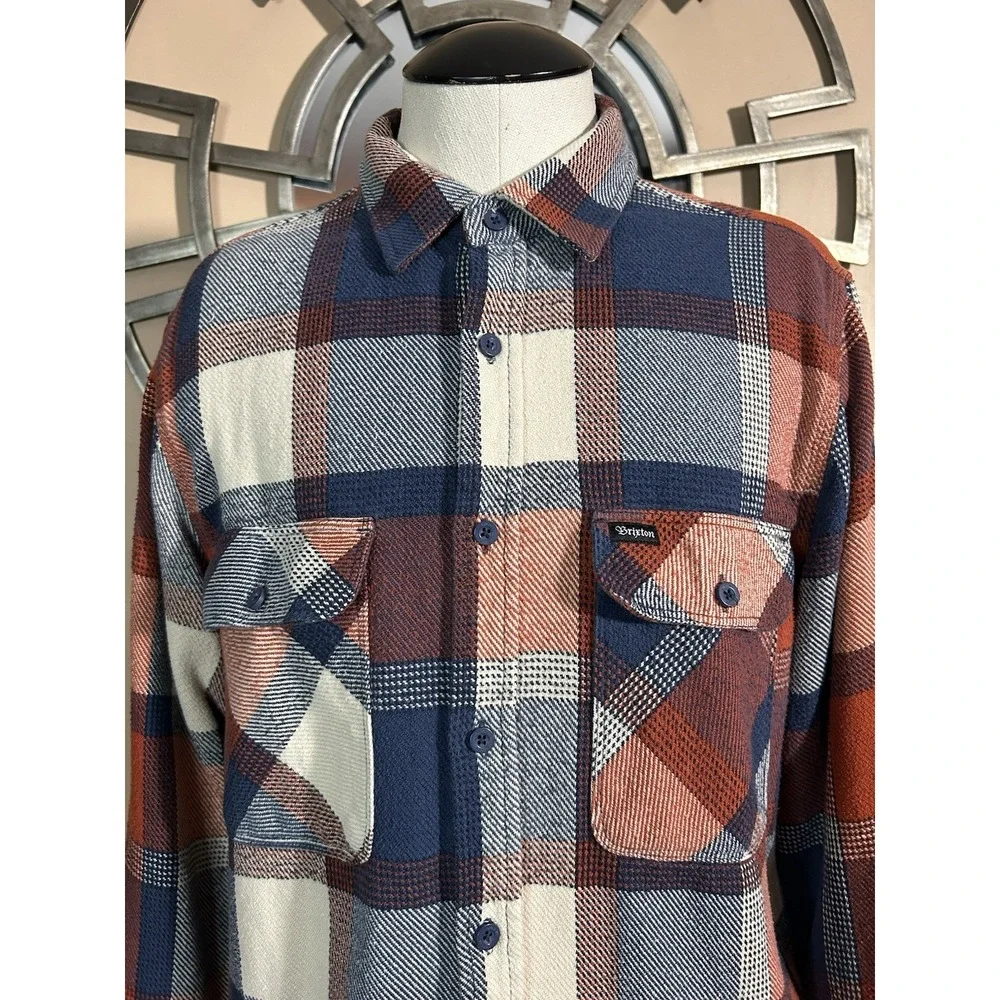 Brixton Shirt Mens Medium Red‎ Blue White Plaid Flannel Long Sleeve Button Up